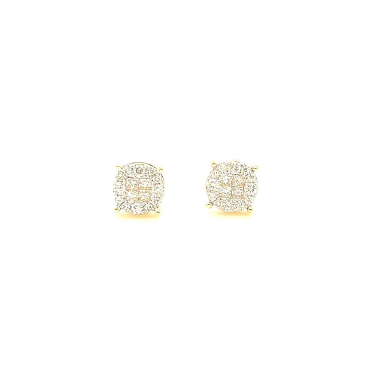 14K Gold Round Diamond Cluster Earrings