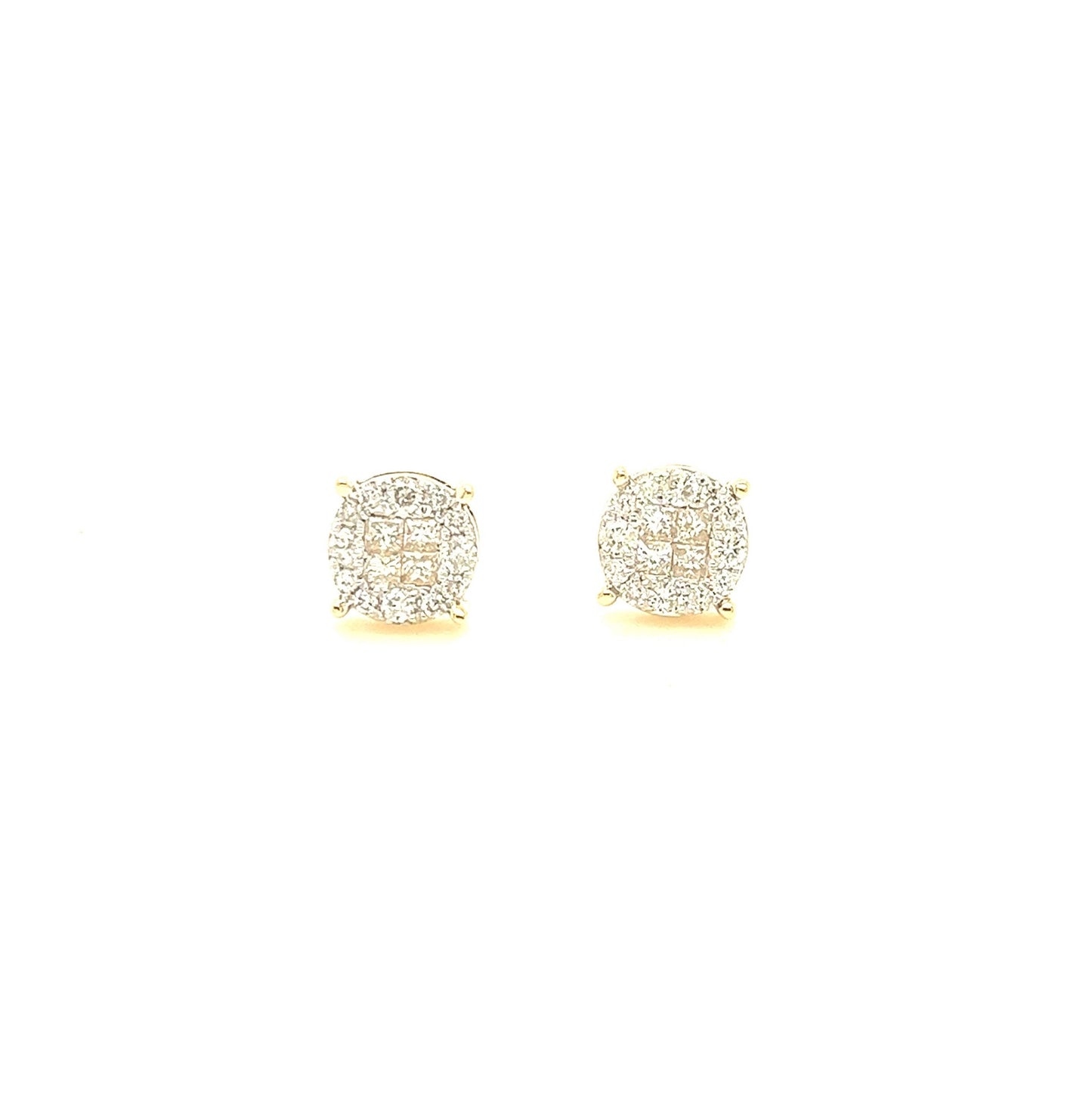 14K Gold Round Diamond Cluster Earrings