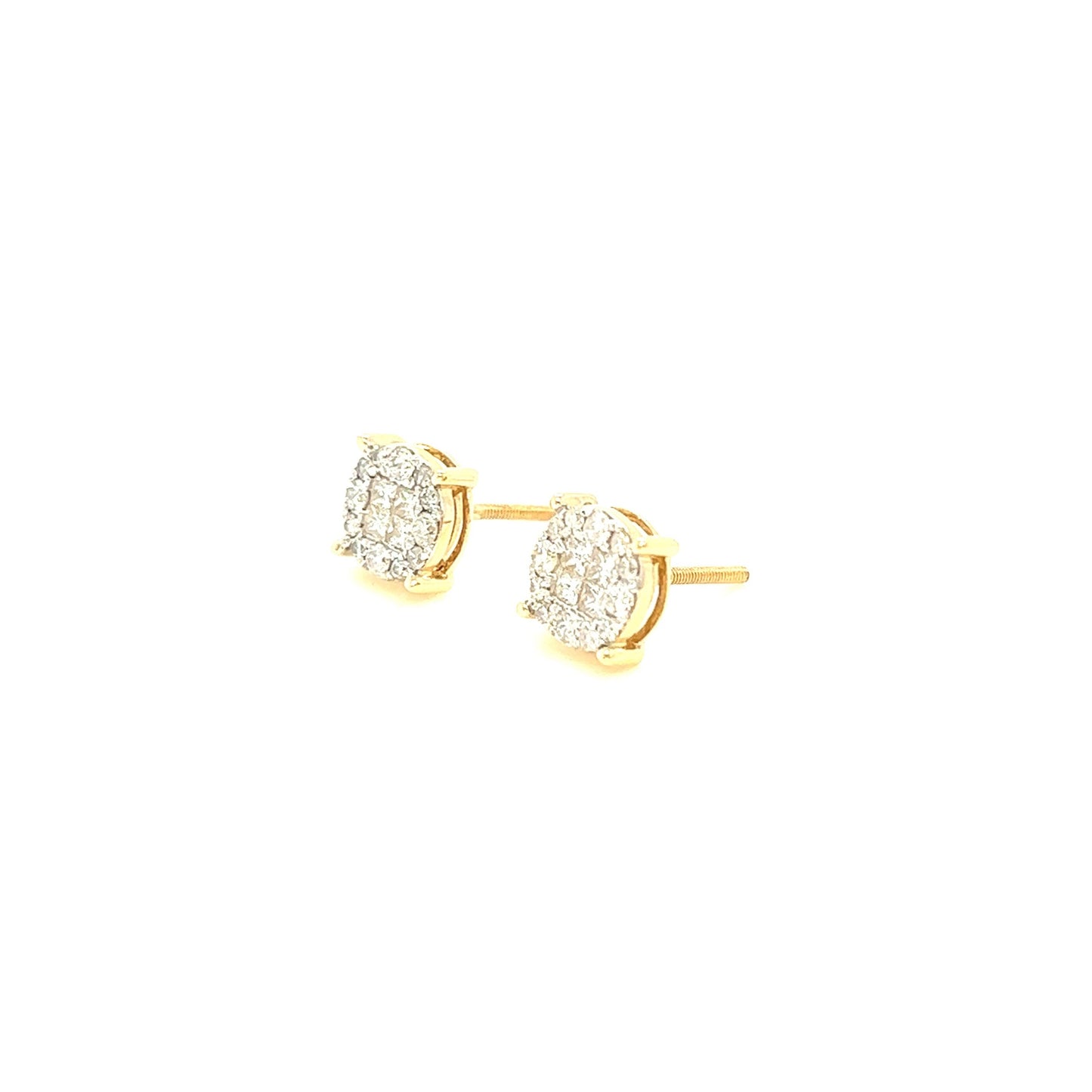 14K Gold Round Diamond Cluster Earrings