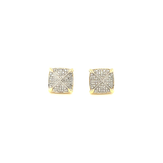 14K Gold Cushion-Shaped Diamond Cluster Earrings