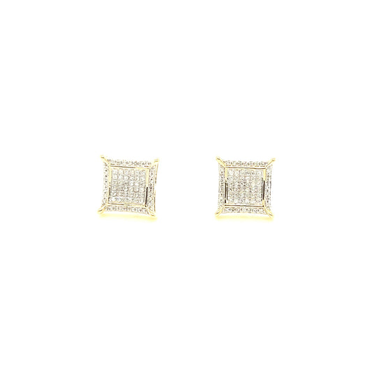 14K Gold Square Diamond Cluster Earrings