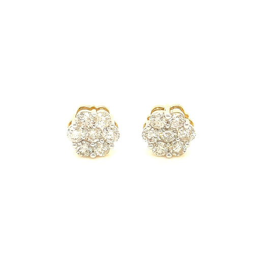 14K Gold Flower Diamond Cluster Earrings
