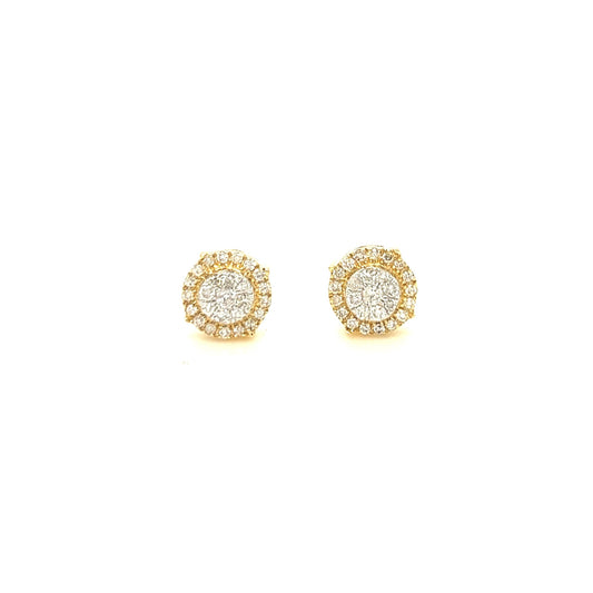 14K Gold Halo Diamond Cluster Earrings
