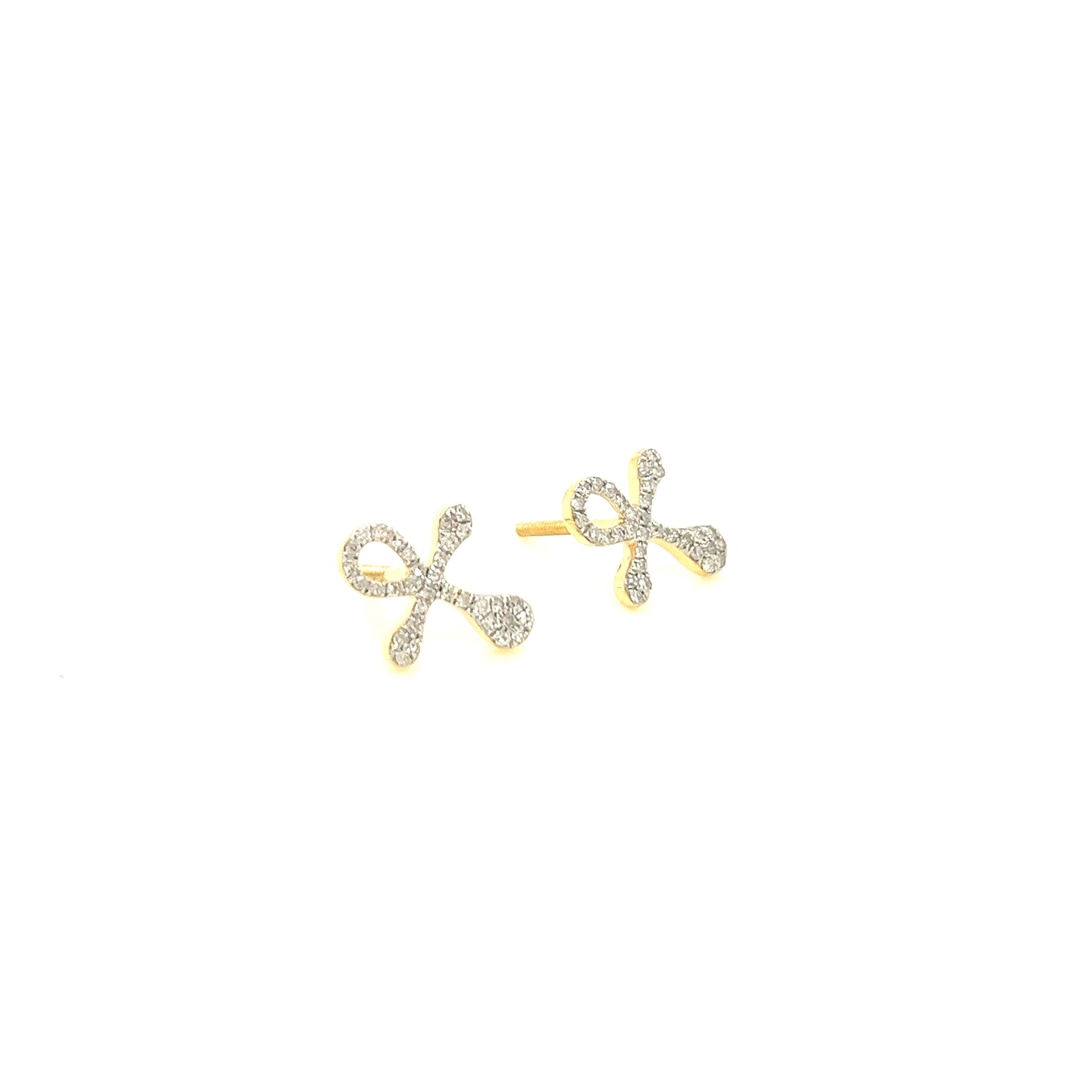 14K Gold Ankh Cross Diamond Earrings