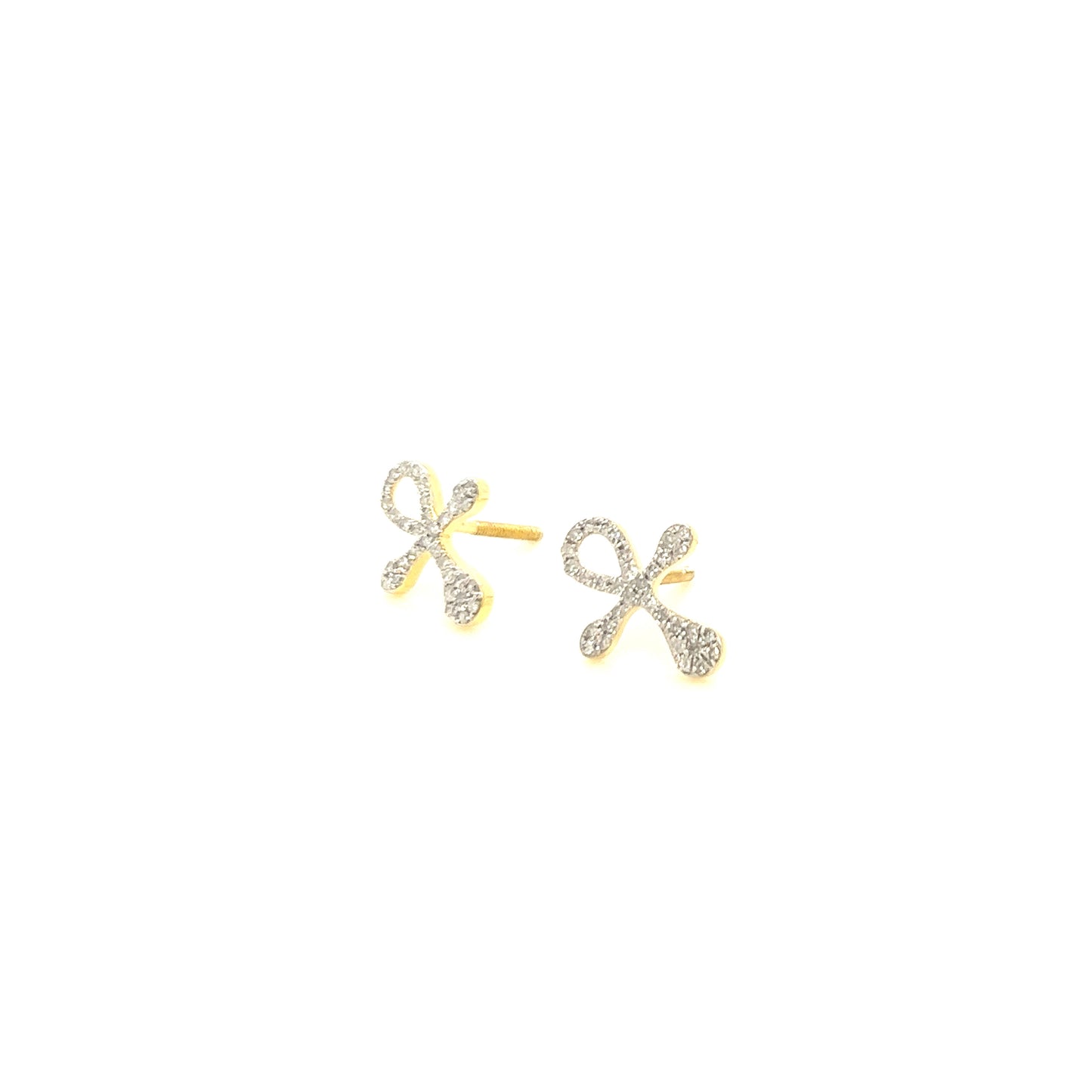 14K Gold Ankh Cross Diamond Earrings