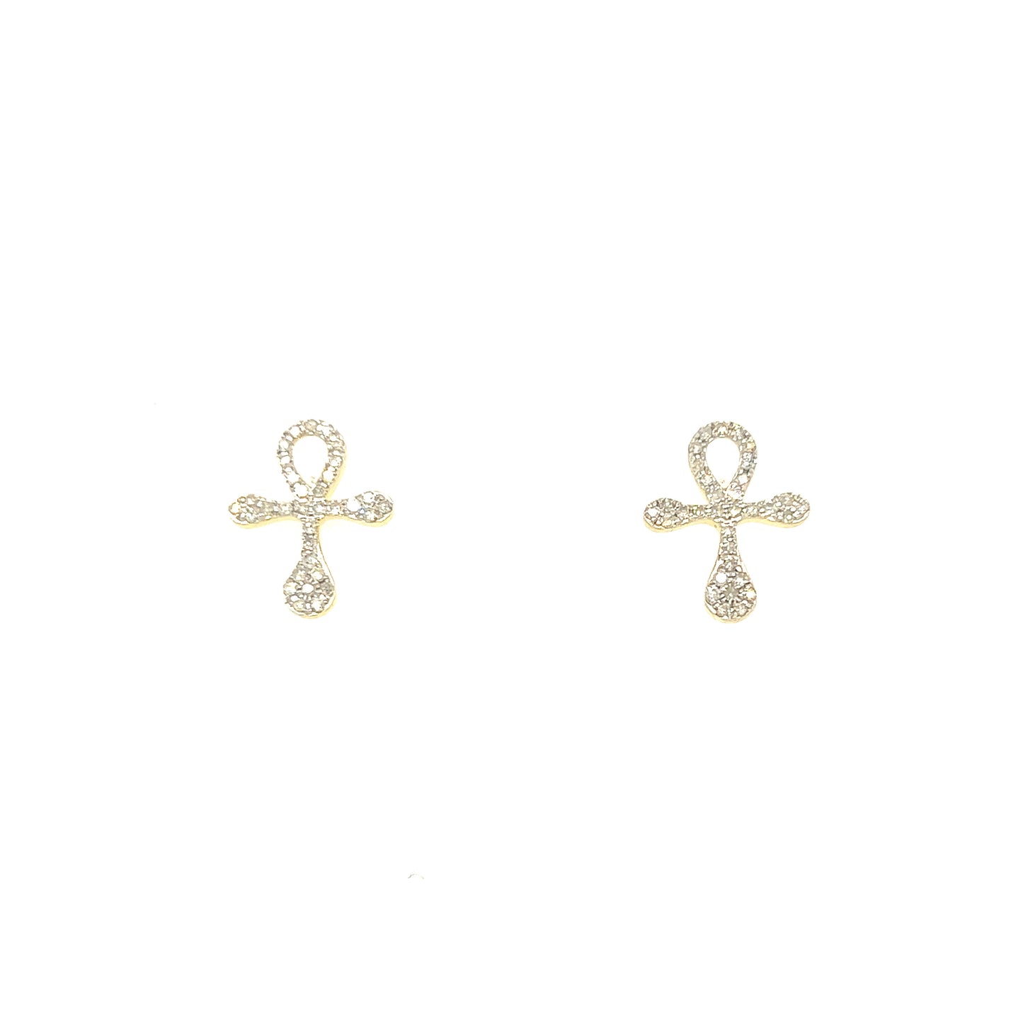 14K Gold Ankh Cross Diamond Earrings