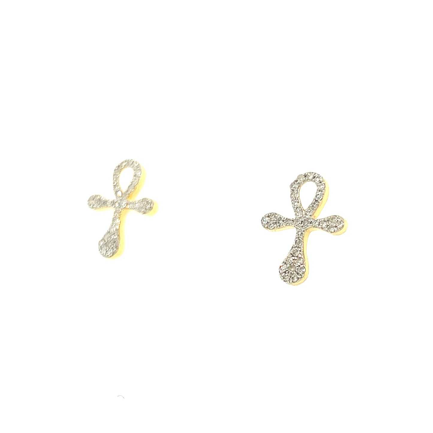 14K Gold Ankh Cross Diamond Earrings